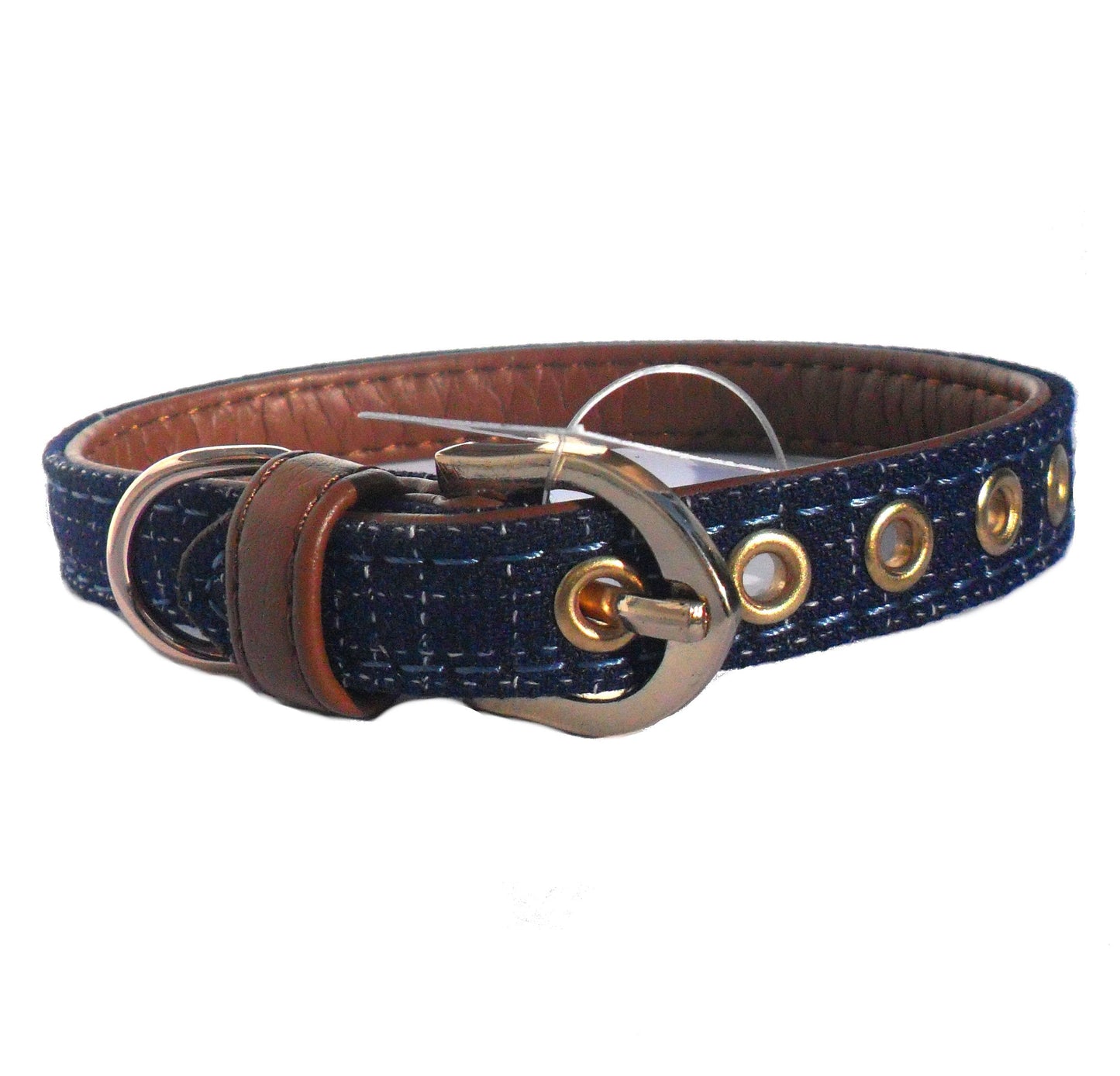 Blue Fabric & Brown Faux Leather Collar-3