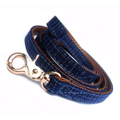 Blue Denim Fabric Dog Leads-0